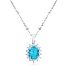 Load image into Gallery viewer, Rhodium Plated Aqua Blue Petite Royal Oval Pendant