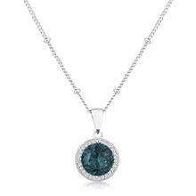 Load image into Gallery viewer, 3Ct Rhodium Blue Green CZ Round Halo Satellite Pendant