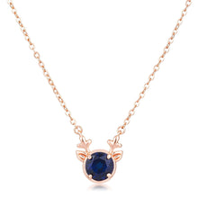 Load image into Gallery viewer, Rose Gold Plated Reversible Sapphire Blue CZ Reindeer Pendant