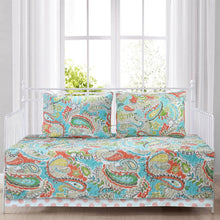 Load image into Gallery viewer, Aqua Paisley Floral 4 Piece Daybed Cover Set