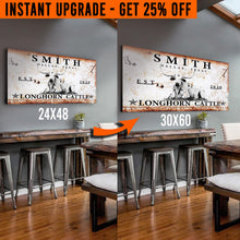 Load image into Gallery viewer, Upgrade Your 48x24 Inches 'Longhorn Rustic Cattle' (Style 1) Canvas To 60x30 Inches
