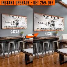 Load image into Gallery viewer, Upgrade Your 48x24 Inches 'Longhorn Rustic Cattle' (Style 2) Canvas To 60x30 Inches
