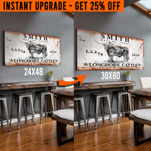 Load image into Gallery viewer, Upgrade Your 48x24 Inches 'Longhorn Rustic Cattle' (Style 3) Canvas To 60x30 Inches