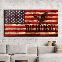 Load image into Gallery viewer, Rustic American Flag Family Name Sign