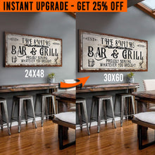 Load image into Gallery viewer, Upgrade Your 48x24 Inches 'Bar &amp; Grill' (Style 2) Canvas To 60x30 Inches