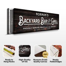 Load image into Gallery viewer, Custom Backyard Bar and Grill Sign: Custom Bar Signs for Home Bar – Perfect for Outdoor Man Cave Decor
