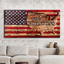 Load image into Gallery viewer, Rustic American Flag Family Name Sign