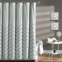 Load image into Gallery viewer, 72-inch Pastel Blue Chenille Cotton Shower Curtain with Chevron Pattern