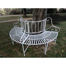Load image into Gallery viewer, Half-Circle White Metal Outdoor Patio Garden Tree Bench