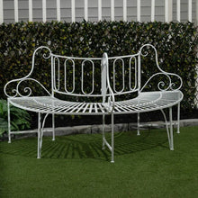 Load image into Gallery viewer, Half-Circle White Metal Outdoor Patio Garden Tree Bench