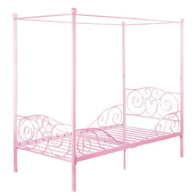 Load image into Gallery viewer, Twin size Sturdy Metal Canopy Bed in Pink