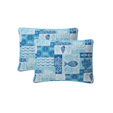 Load image into Gallery viewer, Full/Queen Aqua Blue Cream Beach Sea Shells Coral Fish Coastal 3-Piece Quilt Set