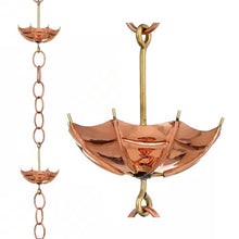 Load image into Gallery viewer, 8.5 ft. Copper Umbrella Rain Chain Gutter Downspout with Brass Accessories