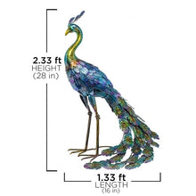 Load image into Gallery viewer, Outdoor Garden Metal Blue/Green Peacock Statue