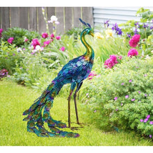 Load image into Gallery viewer, Outdoor Garden Metal Blue/Green Peacock Statue
