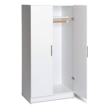 Load image into Gallery viewer, White 2-Door Wardrobe Cabinet with Hanging Rail and Storage Shelf