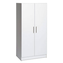 Load image into Gallery viewer, White 2-Door Wardrobe Cabinet with Hanging Rail and Storage Shelf