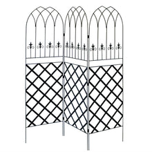 Load image into Gallery viewer, 6-Ft High 3-Panel Black Metal Lattice Screen Garden Trellis