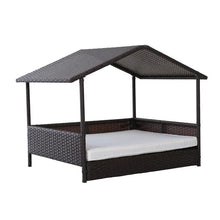 Load image into Gallery viewer, Espresso Wicker Weather Resistant Raised Dog Bed House with 2 in Thick Cushion