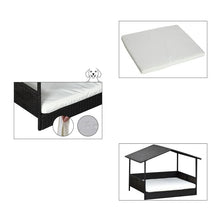 Load image into Gallery viewer, Espresso Wicker Weather Resistant Raised Dog Bed House with 2 in Thick Cushion