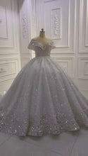 Load image into Gallery viewer, Luxurious Off-Shoulder Wedding Dress With Shiny Beads EDL178