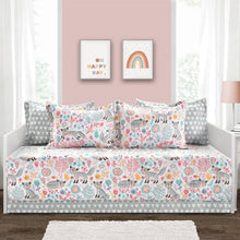 Load image into Gallery viewer, Pink Teal Orange Grey 6 Piece Floral Foxes Daybed Cover Bedding Set