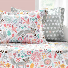 Load image into Gallery viewer, Pink Teal Orange Grey 6 Piece Floral Foxes Daybed Cover Bedding Set