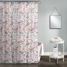 Load image into Gallery viewer, 72-inch Pink Grey Teal Floral Fox Birds Polyester Shower Curtain