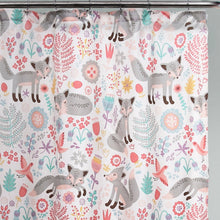 Load image into Gallery viewer, 72-inch Pink Grey Teal Floral Fox Birds Polyester Shower Curtain