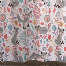 Load image into Gallery viewer, 72-inch Pink Grey Teal Floral Fox Birds Polyester Shower Curtain