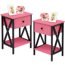 Load image into Gallery viewer, Set of 2 - 1-Drawer Nightstand Bedside Table in Pink and Black