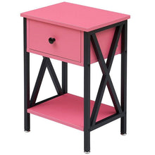 Load image into Gallery viewer, Set of 2 - 1-Drawer Nightstand Bedside Table in Pink and Black