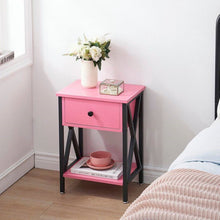 Load image into Gallery viewer, Set of 2 - 1-Drawer Nightstand Bedside Table in Pink and Black