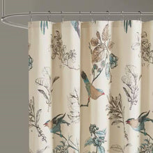 Load image into Gallery viewer, 72-inch Beige Khaki Cotton Shower Curtain with Vintage Birds Leaf Floral Print