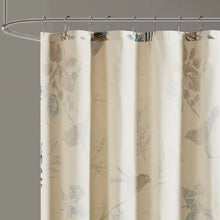 Load image into Gallery viewer, 72-inch Beige Khaki Cotton Shower Curtain with Vintage Birds Leaf Floral Print