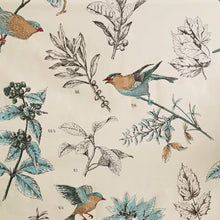 Load image into Gallery viewer, 72-inch Beige Khaki Cotton Shower Curtain with Vintage Birds Leaf Floral Print