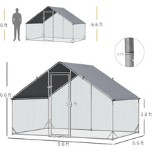 Load image into Gallery viewer, 9.8 Ft x 6.6 Ft. Outdoor Yard Metal Walk-in Chicken Coop with Waterproof Cover