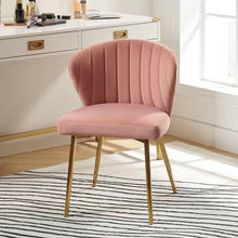 Load image into Gallery viewer, Pink Velvet Upholstered Wingback Accent Side Chair with Gold Metal Legs