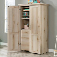 Load image into Gallery viewer, Drop Leaf Computer Desk Craft Table Armoire in Maple Wood Finish - Made in USA