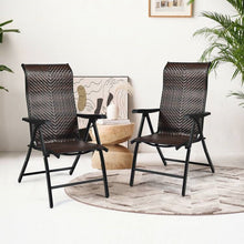 Load image into Gallery viewer, Outdoor Folding Steel Frame Rattan Patio Chair with Armrest in Brown
