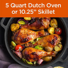 Load image into Gallery viewer, Cast Iron 5-Quart Pre-Seasoned Dutch Oven with 2-in-1 Skillet Lid 10.25-inch