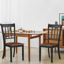 Load image into Gallery viewer, Set of 2 Solid Wood Black Mission Style Armless Dining Chairs with Brown Seat