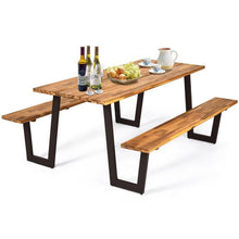 Load image into Gallery viewer, Modern Wooden Picnic Table with 2 Benches Outdoor Patio Dining Set