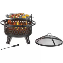 Load image into Gallery viewer, 30-inch Black Steel Outdoor Fire Pit Grill with Screen and Poker
