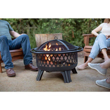Load image into Gallery viewer, 30-inch Black Steel Outdoor Fire Pit Grill with Screen and Poker