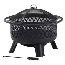 Load image into Gallery viewer, 30-inch Black Steel Outdoor Fire Pit Grill with Screen and Poker