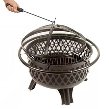 Load image into Gallery viewer, 30-inch Black Steel Outdoor Fire Pit Grill with Screen and Poker
