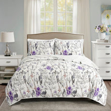Load image into Gallery viewer, Full/Queen Size Lightweight Purple Grey White Floral Quilt Set