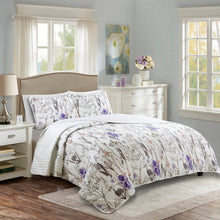 Load image into Gallery viewer, Full/Queen Size Lightweight Purple Grey White Floral Quilt Set