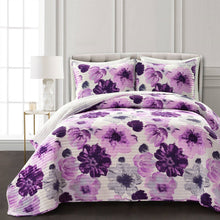 Load image into Gallery viewer, Full/Queen Purple Grey Flowers Lightweight Polyester Microfiber Quilt Set
